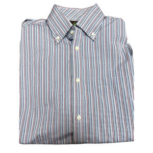 Tailor Byrd Mens Dress Shirt Medium Long Sleeve Blue Plaid